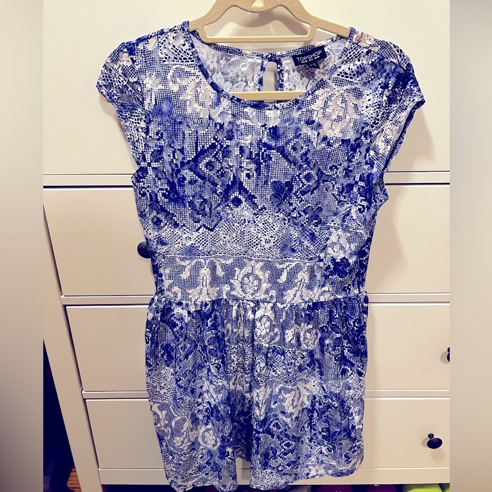 Topshop blue and white lace dress size US 6